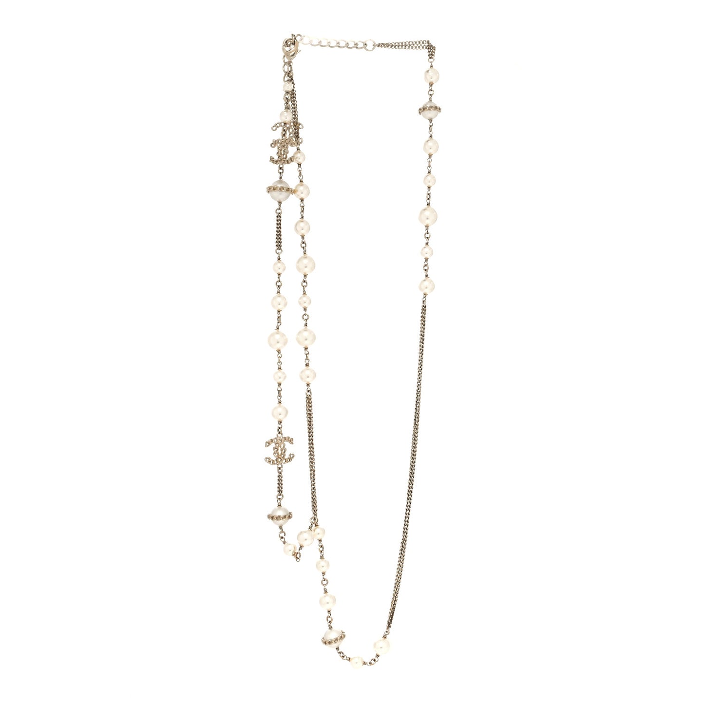 Metal CC Chain Necklace Gold Pearly White