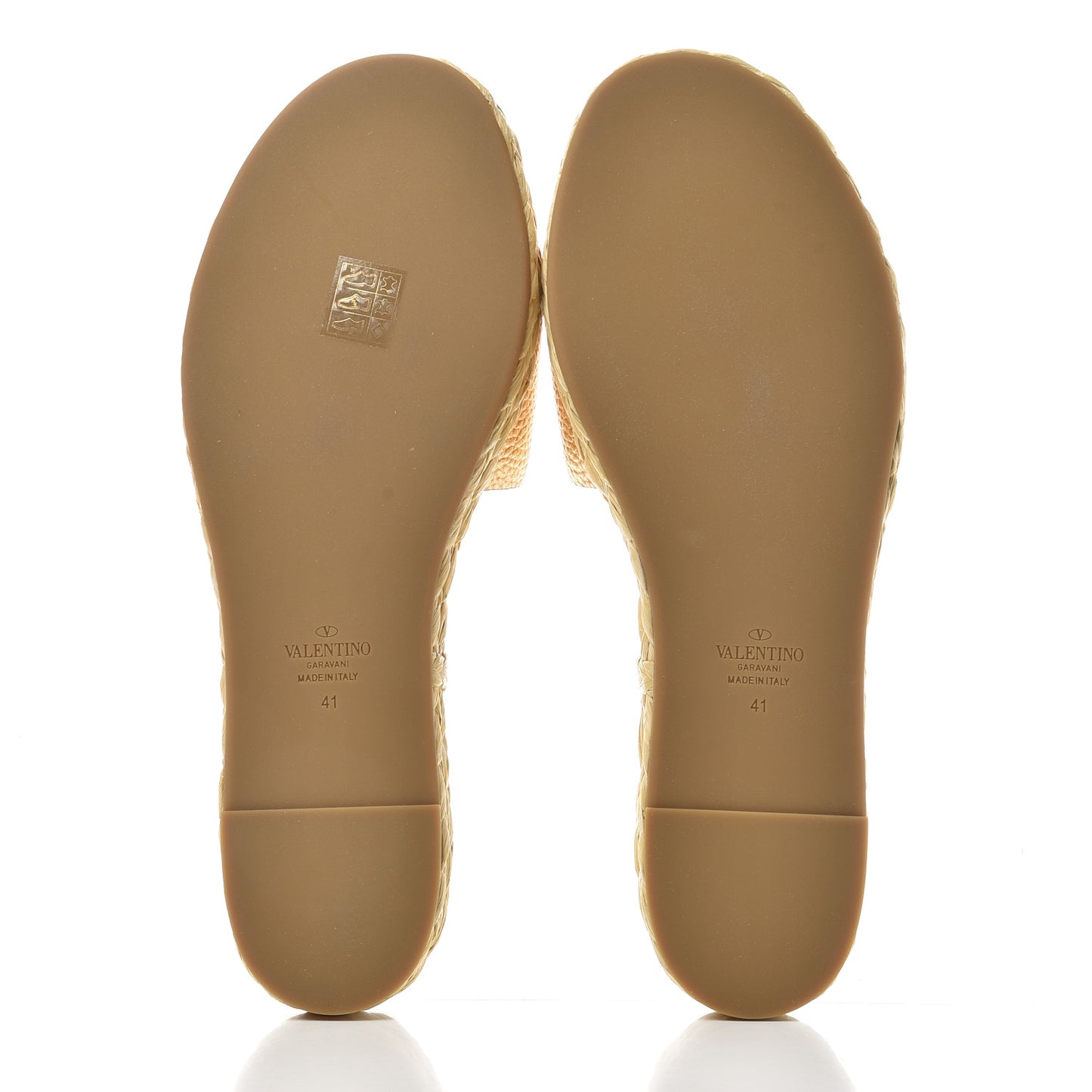 Metallic Pebbled Calfskin Vlogo Espadrille 5mm Flat Slide Sandals 41 Antique Brass