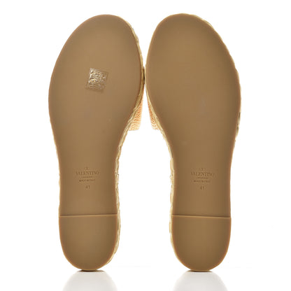 Valentino Garavani Metallic Pebbled Calfskin Vlogo Espadrille 5mm Flat Slide Sandals 41 Antique Brass 6 of 11