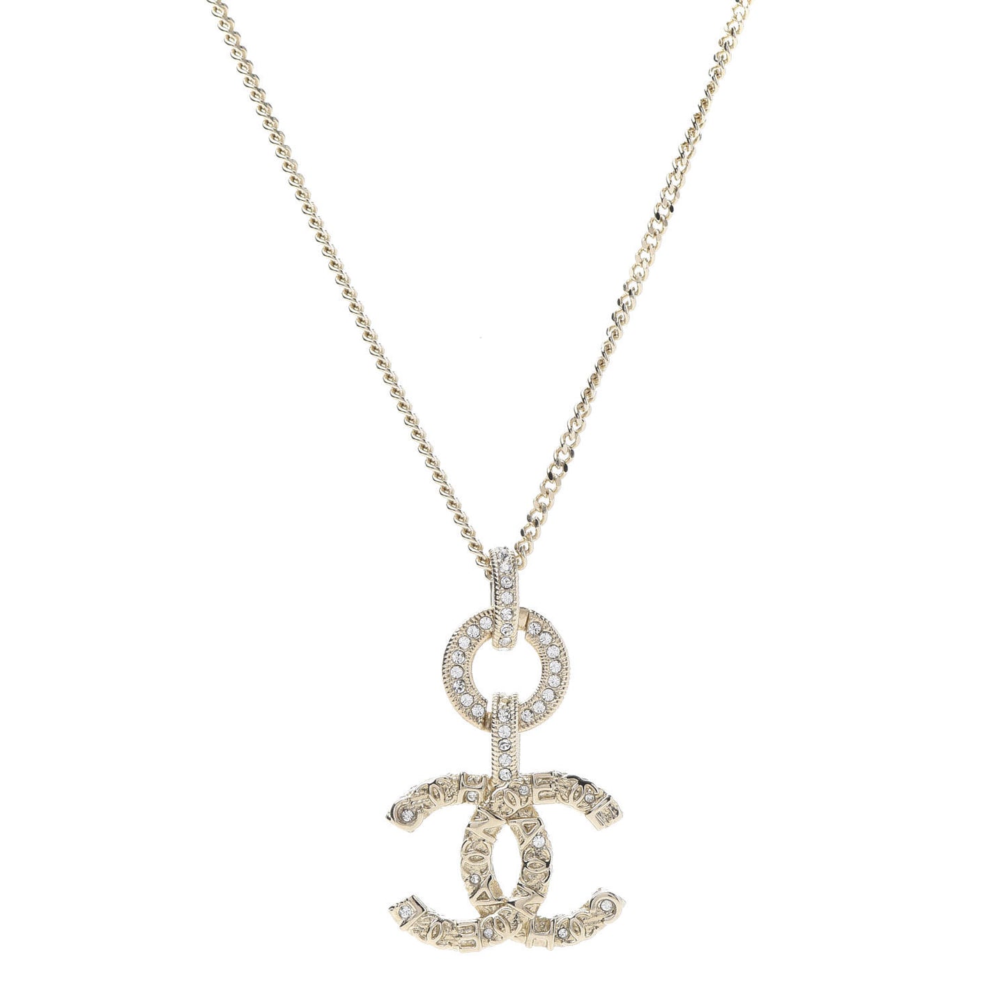 Crystal CC Drop Logo Necklace Gold
