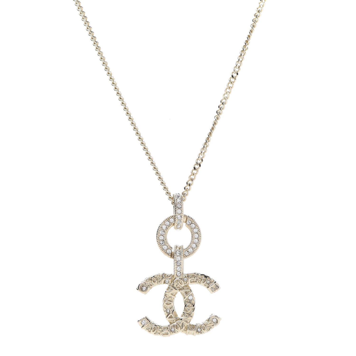 Chanel Crystal CC Drop Logo Necklace Gold 1 of 6