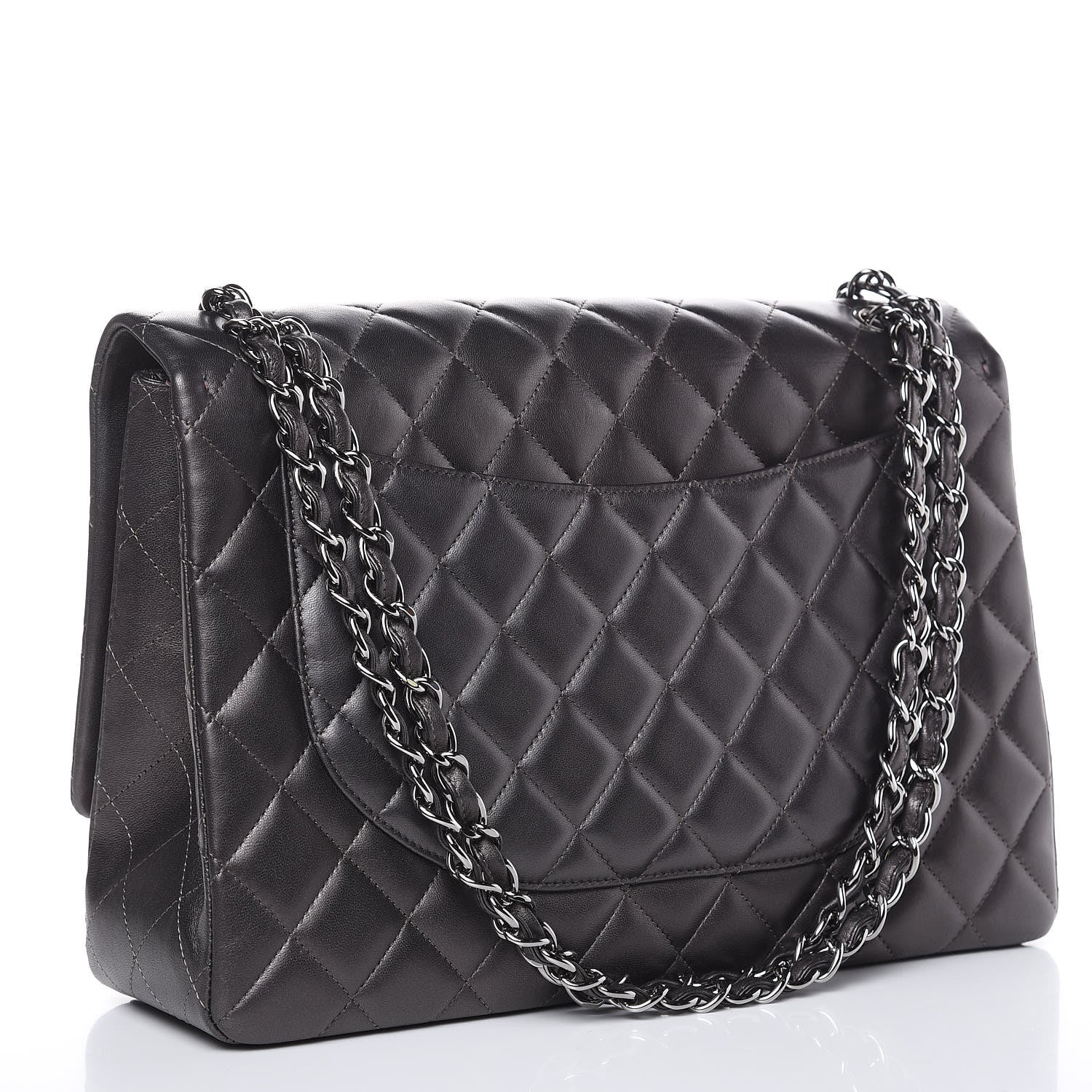 Chanel Metallic Lambskin Quilted Maxi Single Flap Dark Grey 3 of 11
