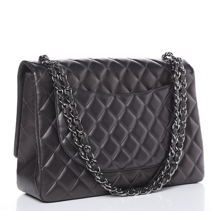 Chanel Metallic Lambskin Quilted Maxi Single Flap Dark Grey 3 of 11