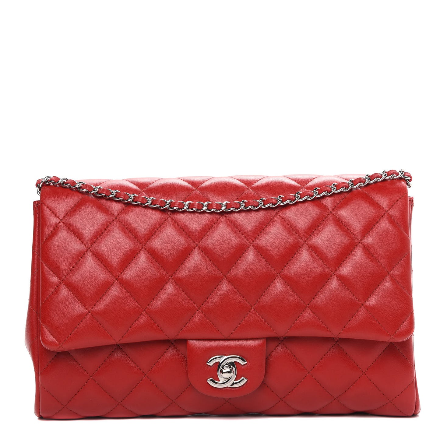 Lambskin Quilted Clutch With Chain Flap Red