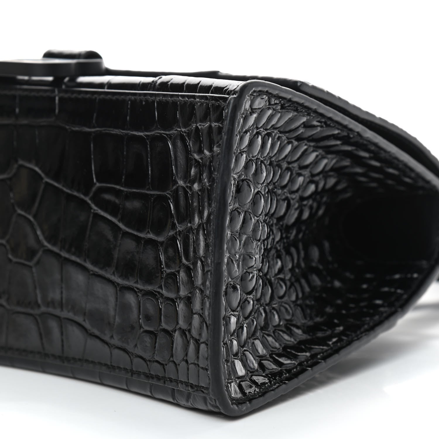 Balenciaga Shiny Calfskin Monochrome Crocodile Embossed Small Hourglass Top Handle Bag Black 8 of 8