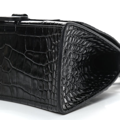 Balenciaga Shiny Calfskin Monochrome Crocodile Embossed Small Hourglass Top Handle Bag Black 8 of 8
