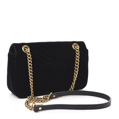 Gucci Velvet Matelasse Small GG Marmont Shoulder Bag Black 2 of 12