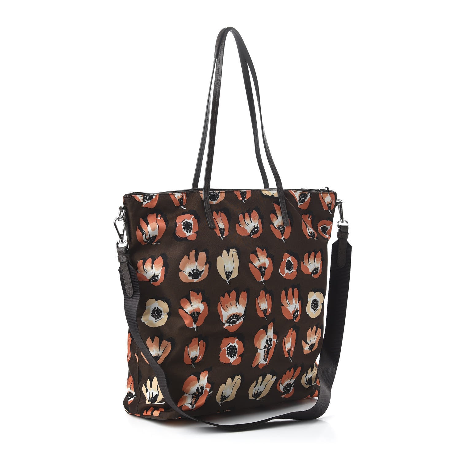 Prada Nylon Tessuto Stampato Saffiano Floral Print Tote Cacao 3 of 9