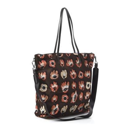 Prada Nylon Tessuto Stampato Saffiano Floral Print Tote Cacao 3 of 9