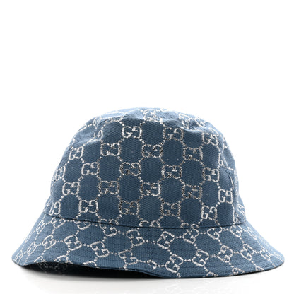 Gucci Canvas Lame GG Monogram Bucket Hat XS Light Blue Silver 4 of 7