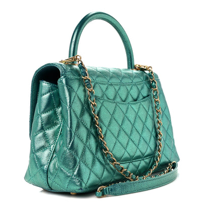 Chanel Metallic Caviar Quilted Small Coco Handle Flap Blue 3 of 11