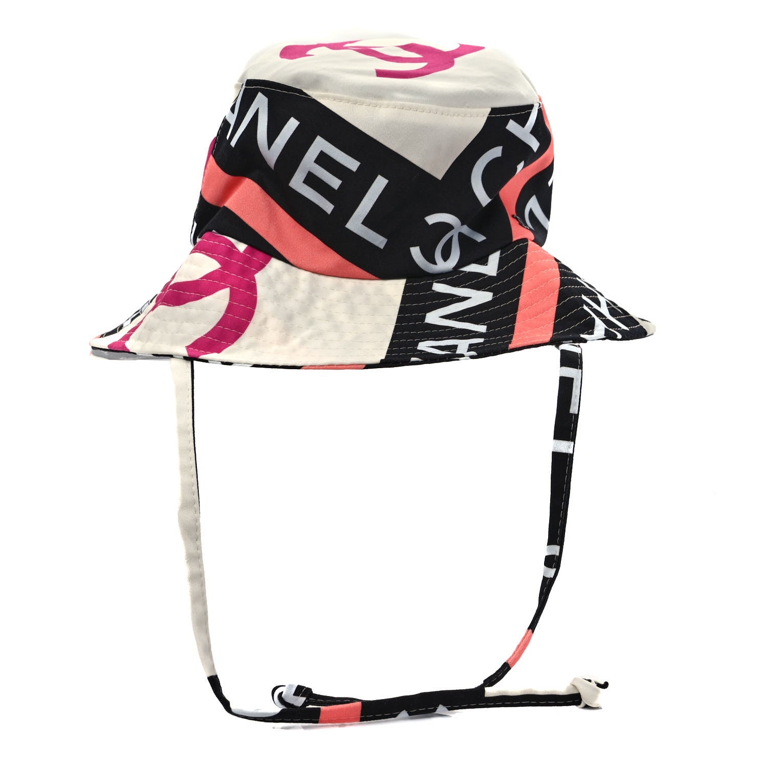 Chanel Cotton Logo Cloche Hat M Ecru Black Pink 3 of 6