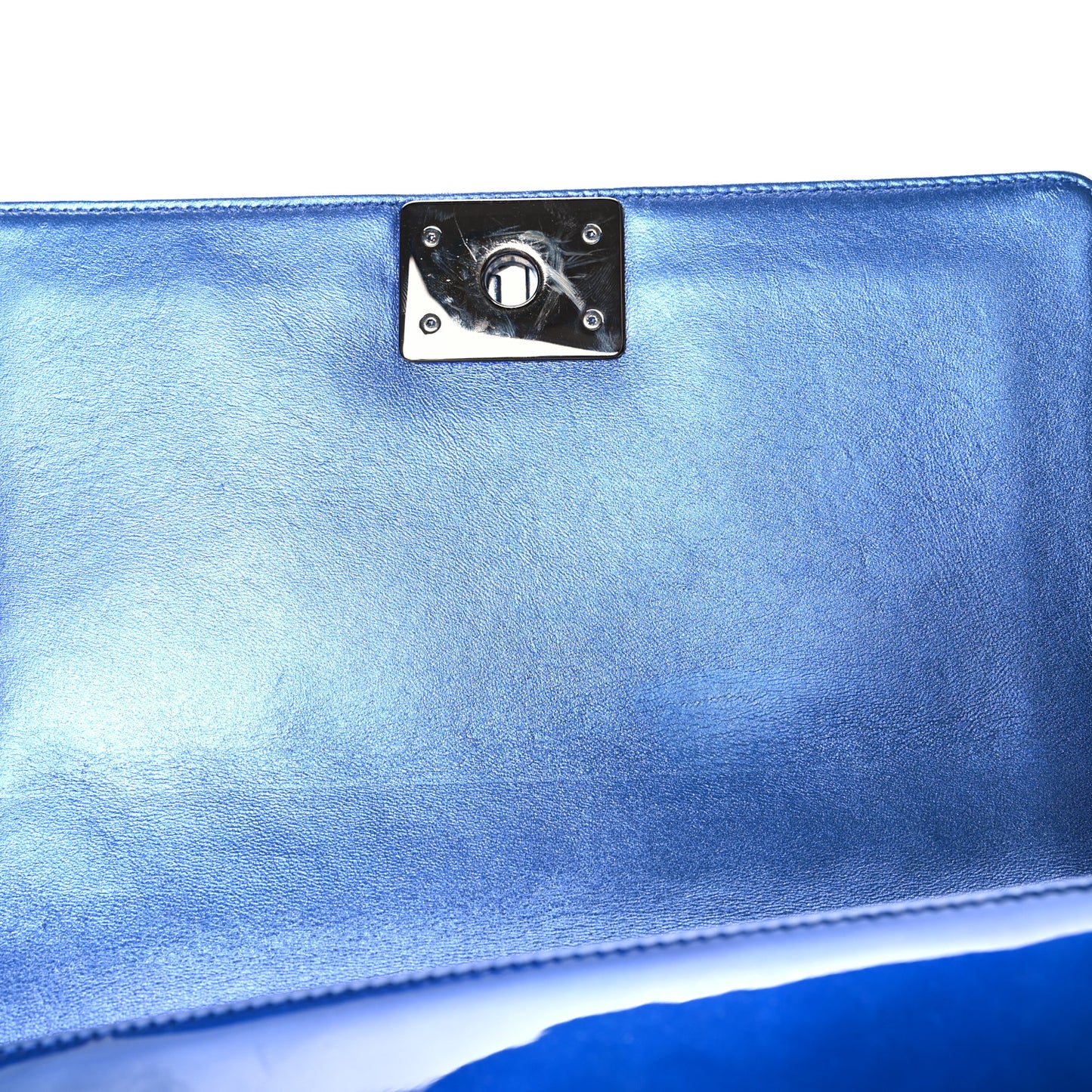 Metallic Patent Quilted Medium Boy Flap Blue