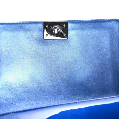 Chanel Metallic Patent Quilted Medium Boy Flap Blue 11 of 11