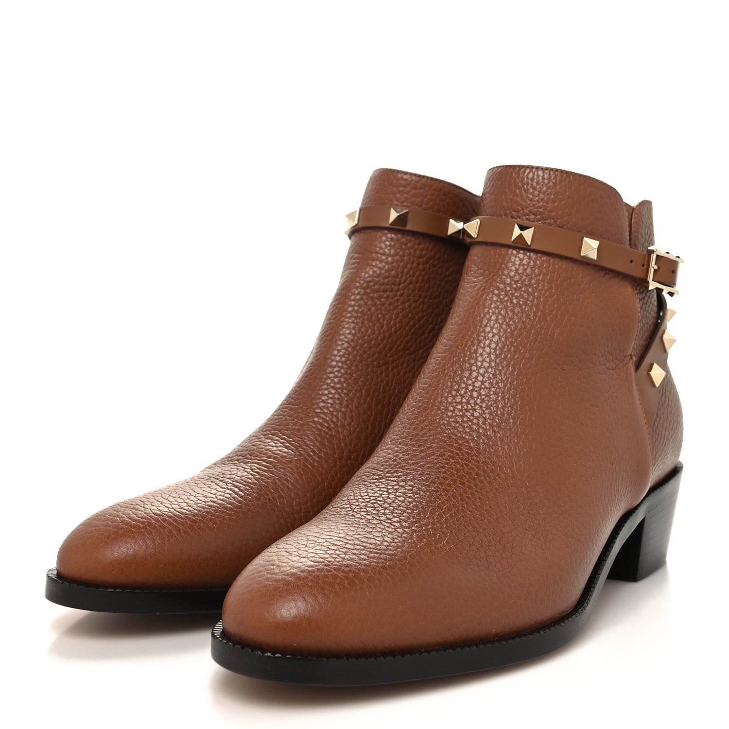 Valentino Garavani Grained Calfskin Rockstud Single Buckle 35mm Cowboy Ankle Boots 41 Tobacco 3 of 8