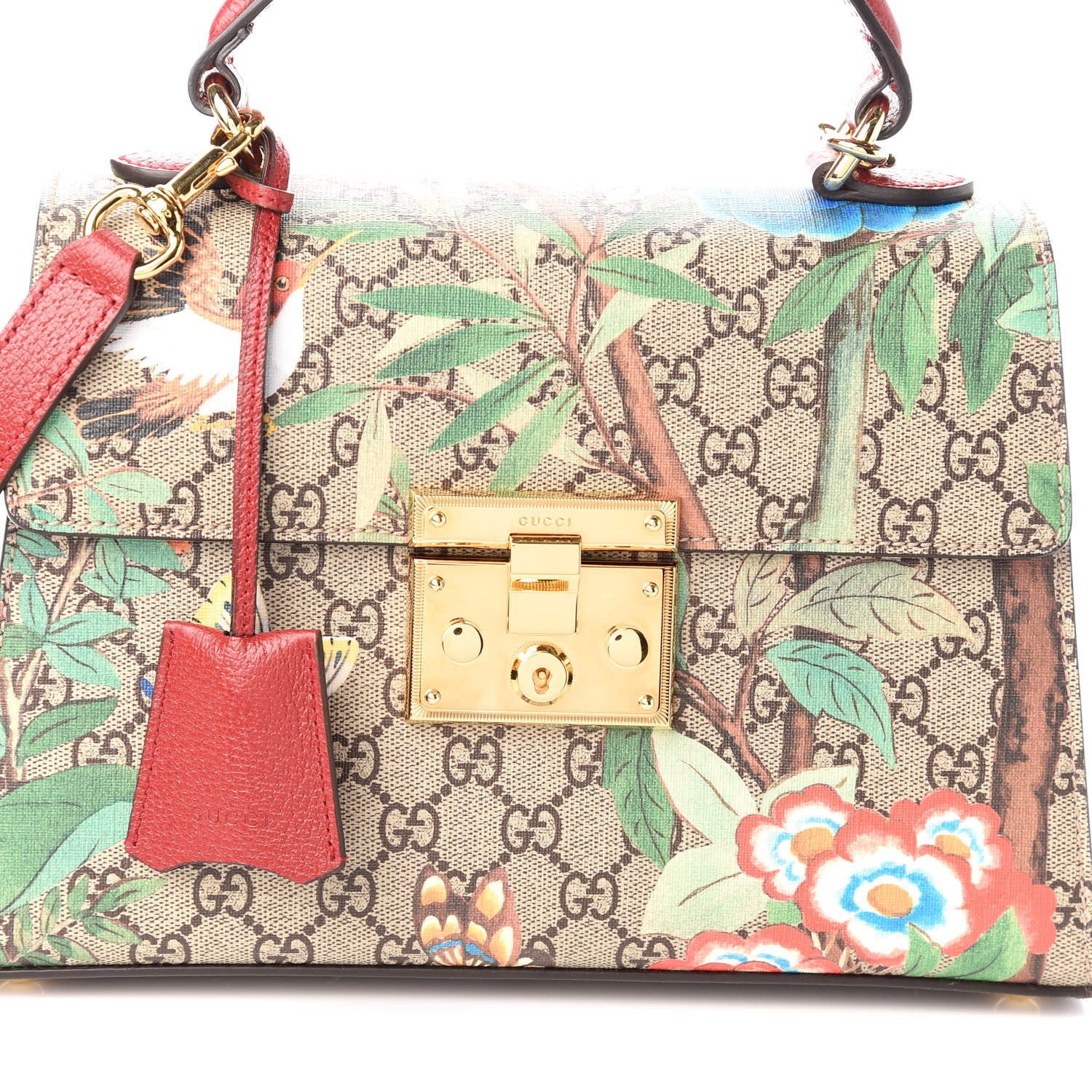 Gucci GG Supreme Monogram Tian Small Padlock Top Handle Bag Beige Multicolor New Acero Red 7 of 8