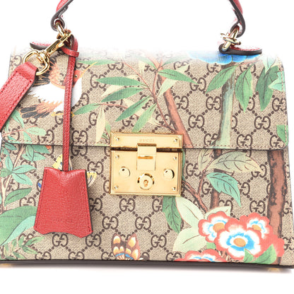 Gucci GG Supreme Monogram Tian Small Padlock Top Handle Bag Beige Multicolor New Acero Red 7 of 8
