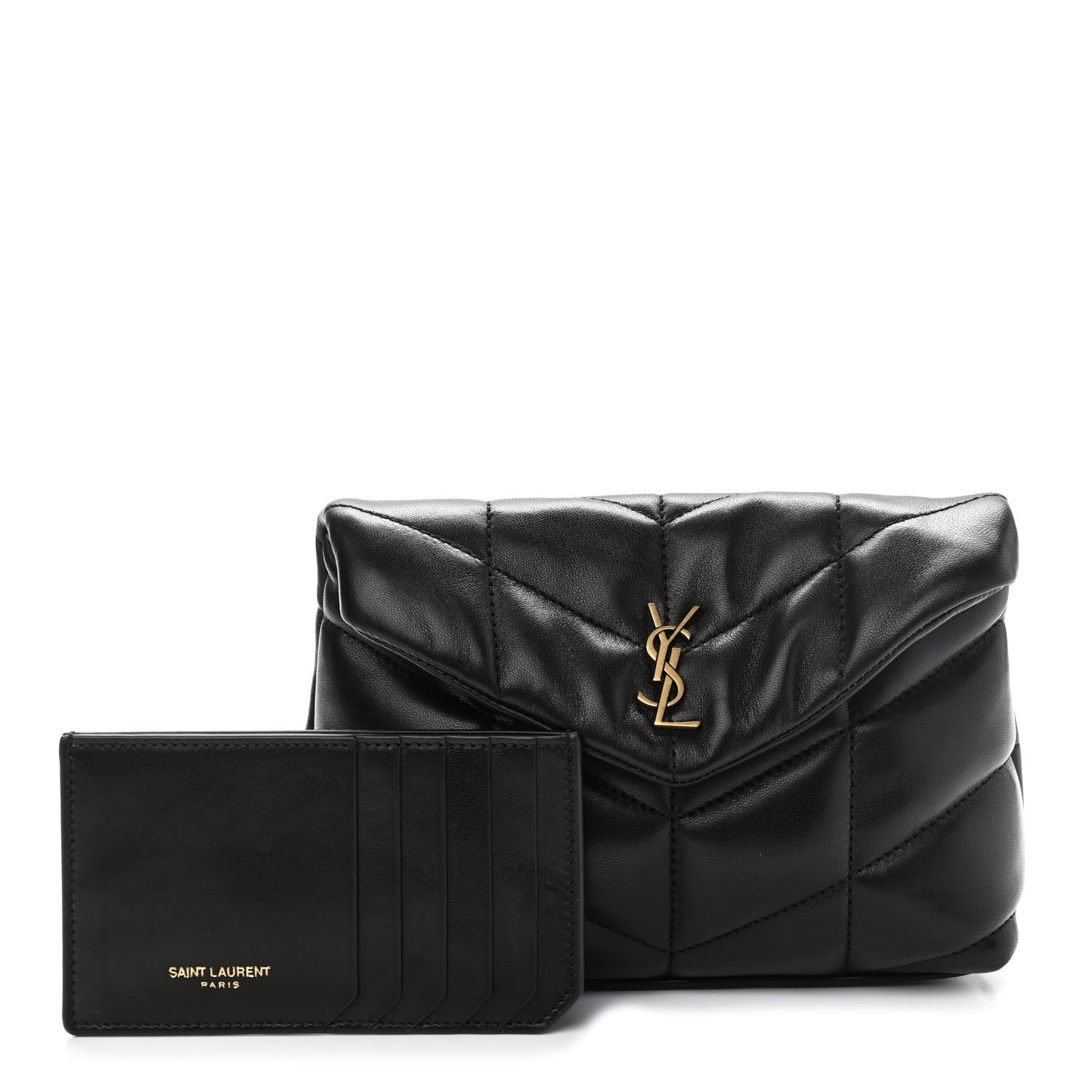 Saint Laurent Lambskin Monogram Loulou Puffer Pouch Clutch Black 1 of 10
