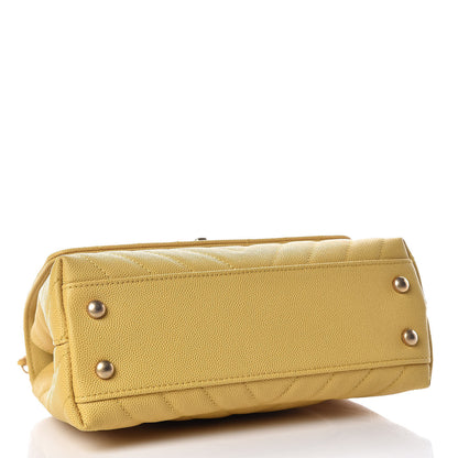 Chanel Caviar Chevron Quilted Mini Coco Handle Flap Yellow 4 of 14
