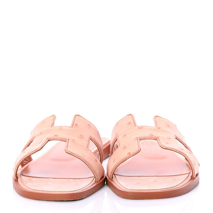 Hermes Ostrich Oran Sandals 37 Rose Bubinga 2 of 8