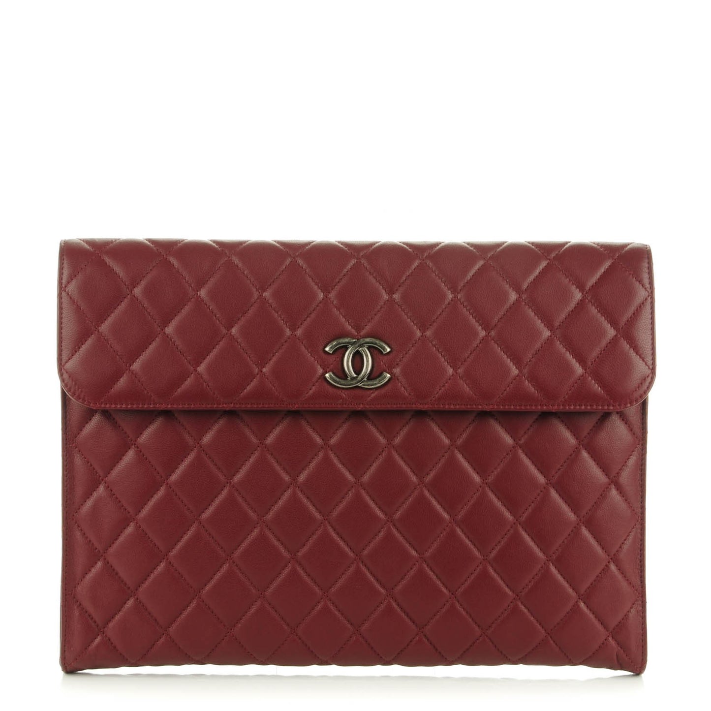 Calfskin Quilted Document Portfolio Holder Dark Red