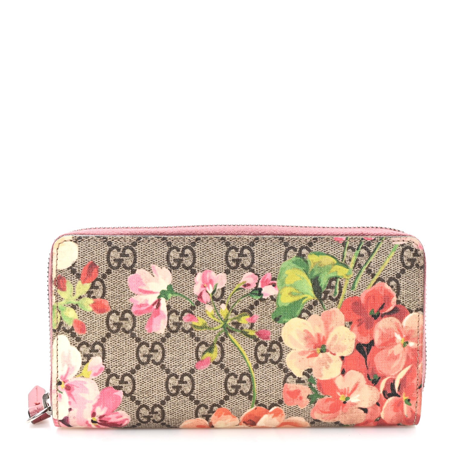 Gucci GG Supreme Monogram Blooms Zip Around Wallet Beige Multicolor Dry Rose 1 of 7