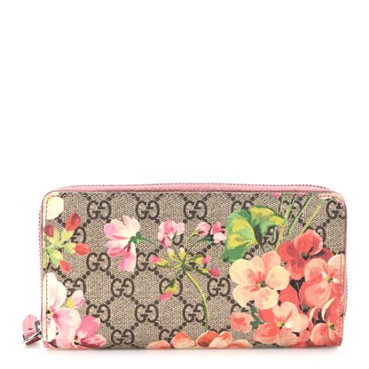 Gucci GG Supreme Monogram Blooms Zip Around Wallet Beige Multicolor Dry Rose 1 of 7