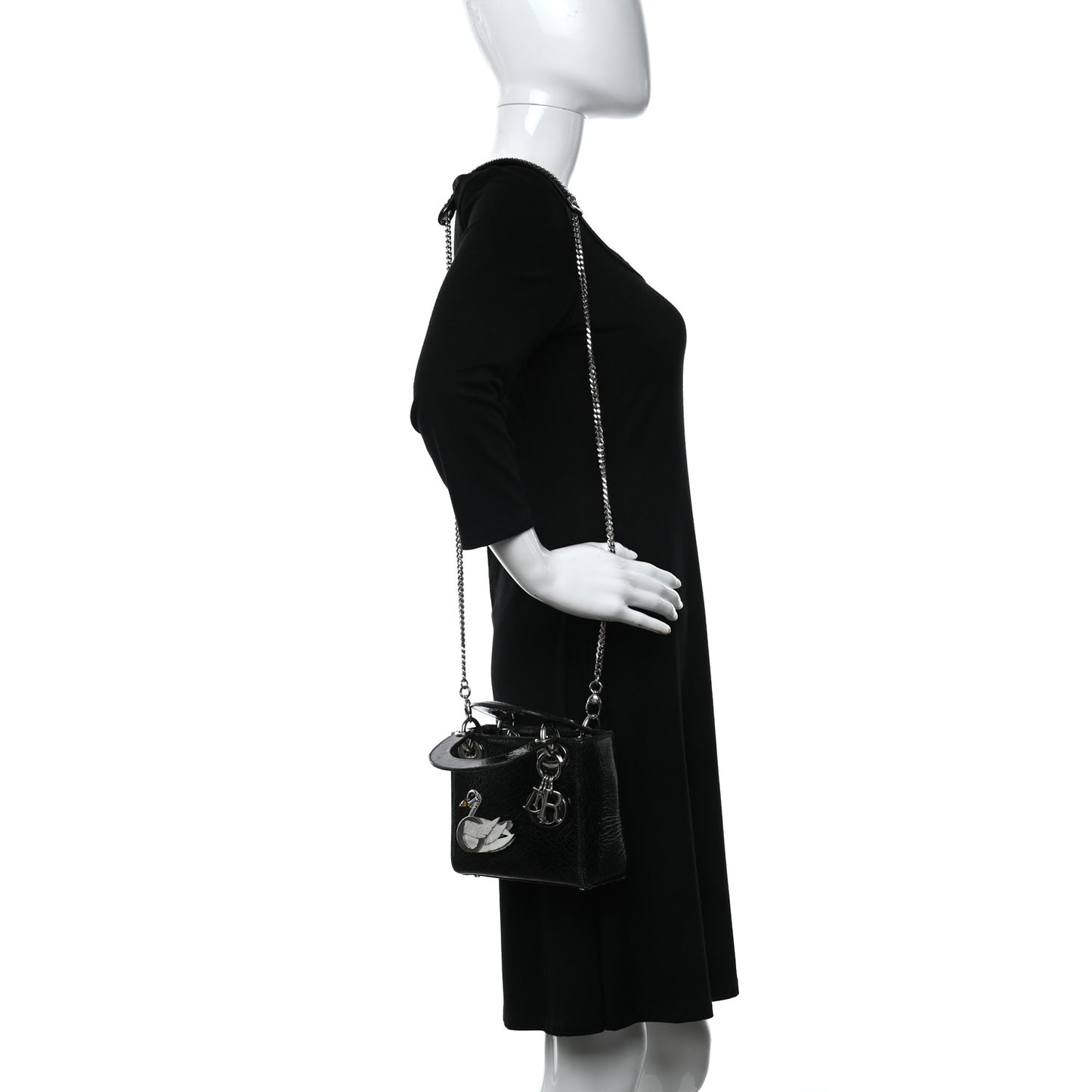 Ceramic Effect Deerskin Jeweled Swan Mini Lady Dior Black