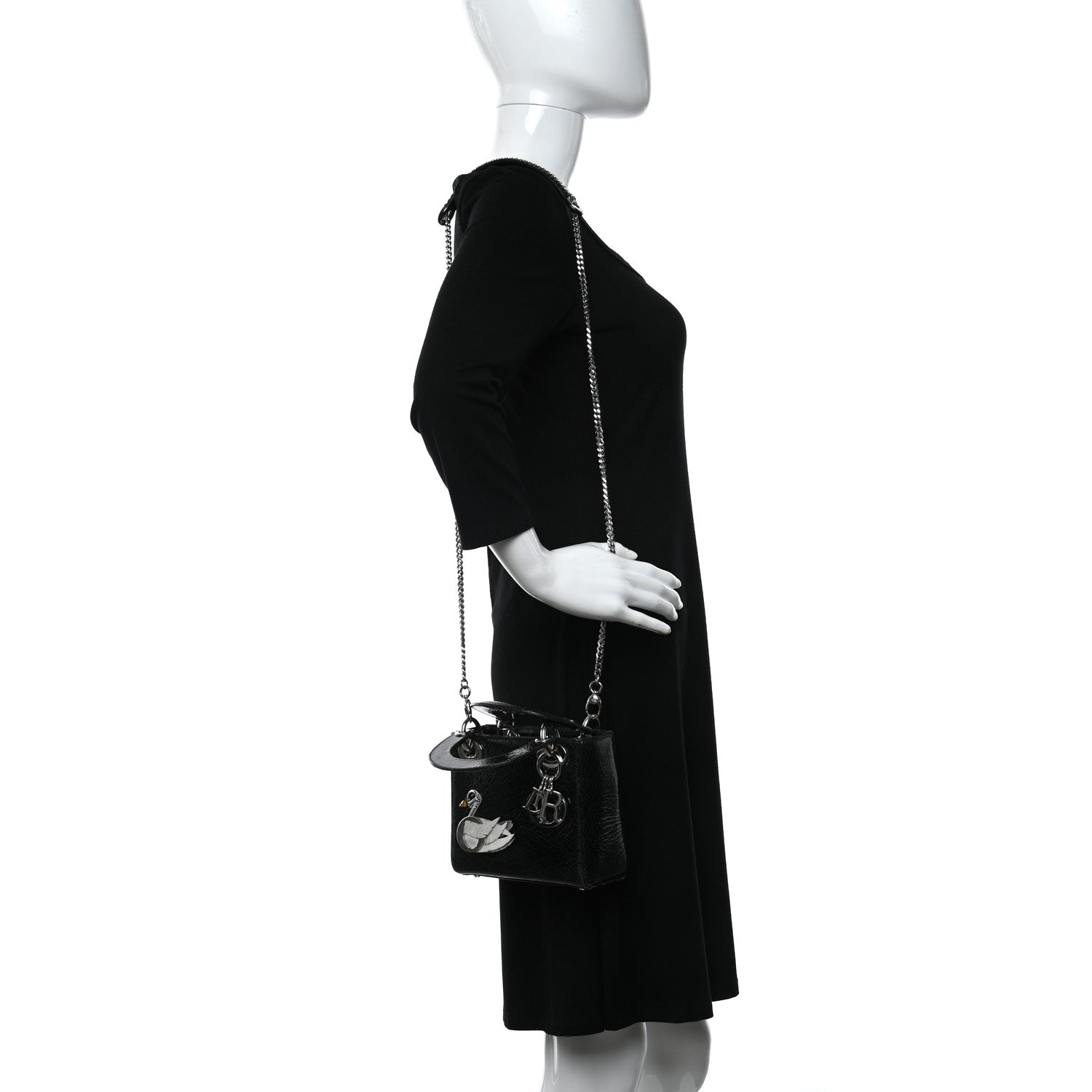 Christian Dior Ceramic Effect Deerskin Jeweled Swan Mini Lady Dior Black 2 of 18