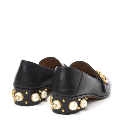 Gucci Betis Glamour Calfskin Web Pearl Embellished Peyton 35mm Loafer Pumps 37.5 Black 4 of 8