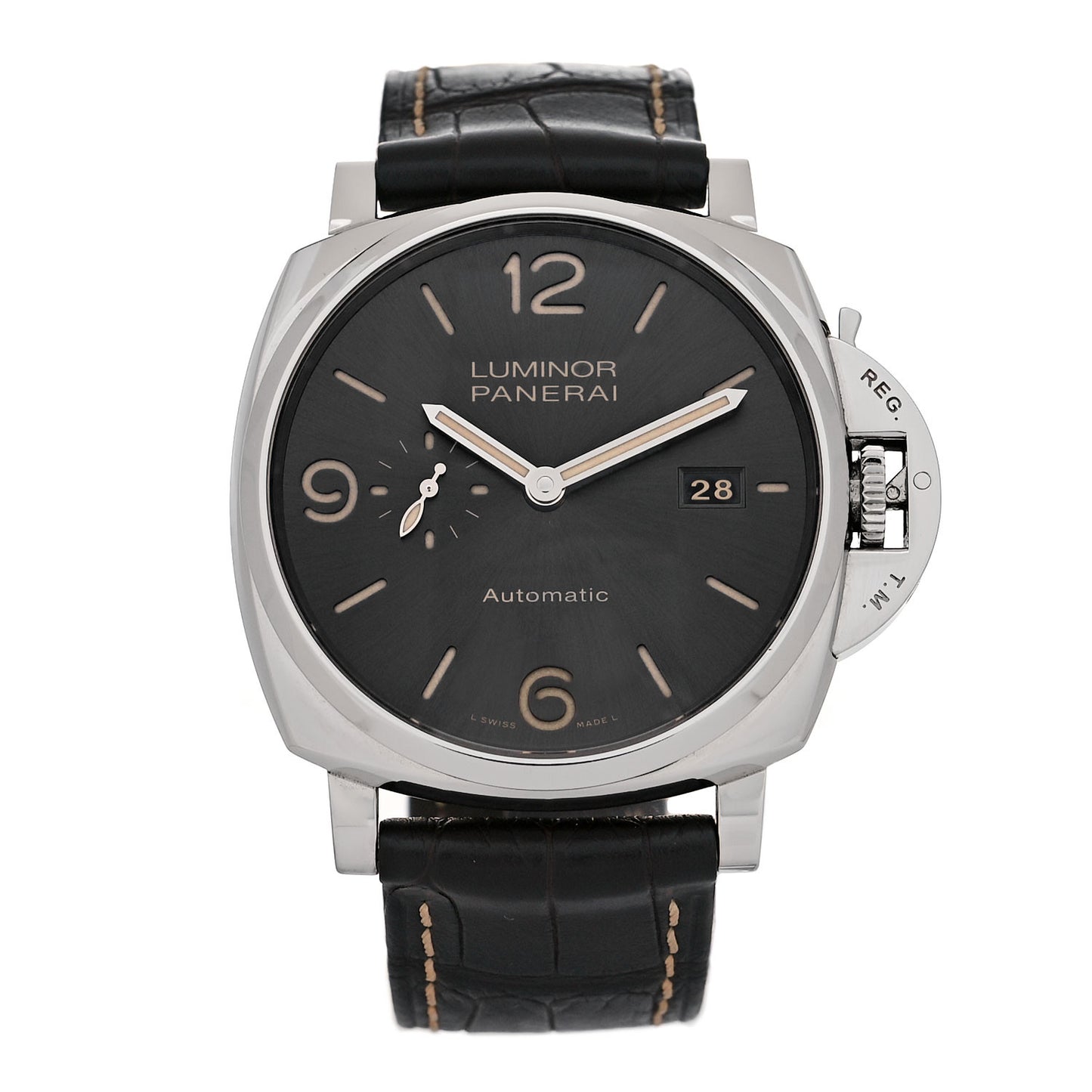 Stainless Steel Alligator 45mm Luminor Due 3 Day Power Reserve Automatic Watch Black PAM00943