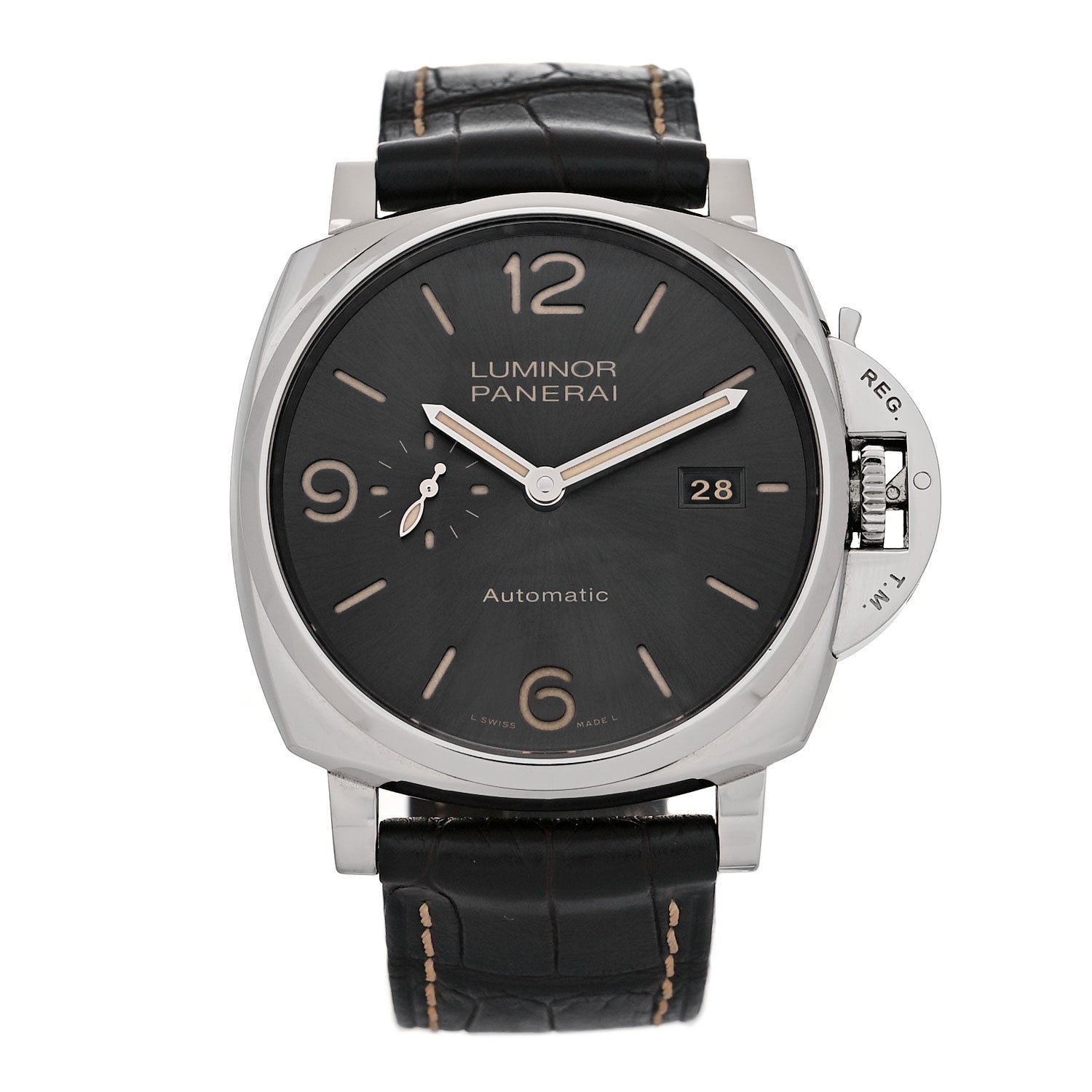 Panerai Stainless Steel Alligator 45mm Luminor Due 3 Day Power Reserve Automatic Watch Black PAM00943 1 of 5