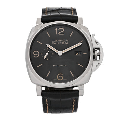 Panerai Stainless Steel Alligator 45mm Luminor Due 3 Day Power Reserve Automatic Watch Black PAM00943 1 of 5