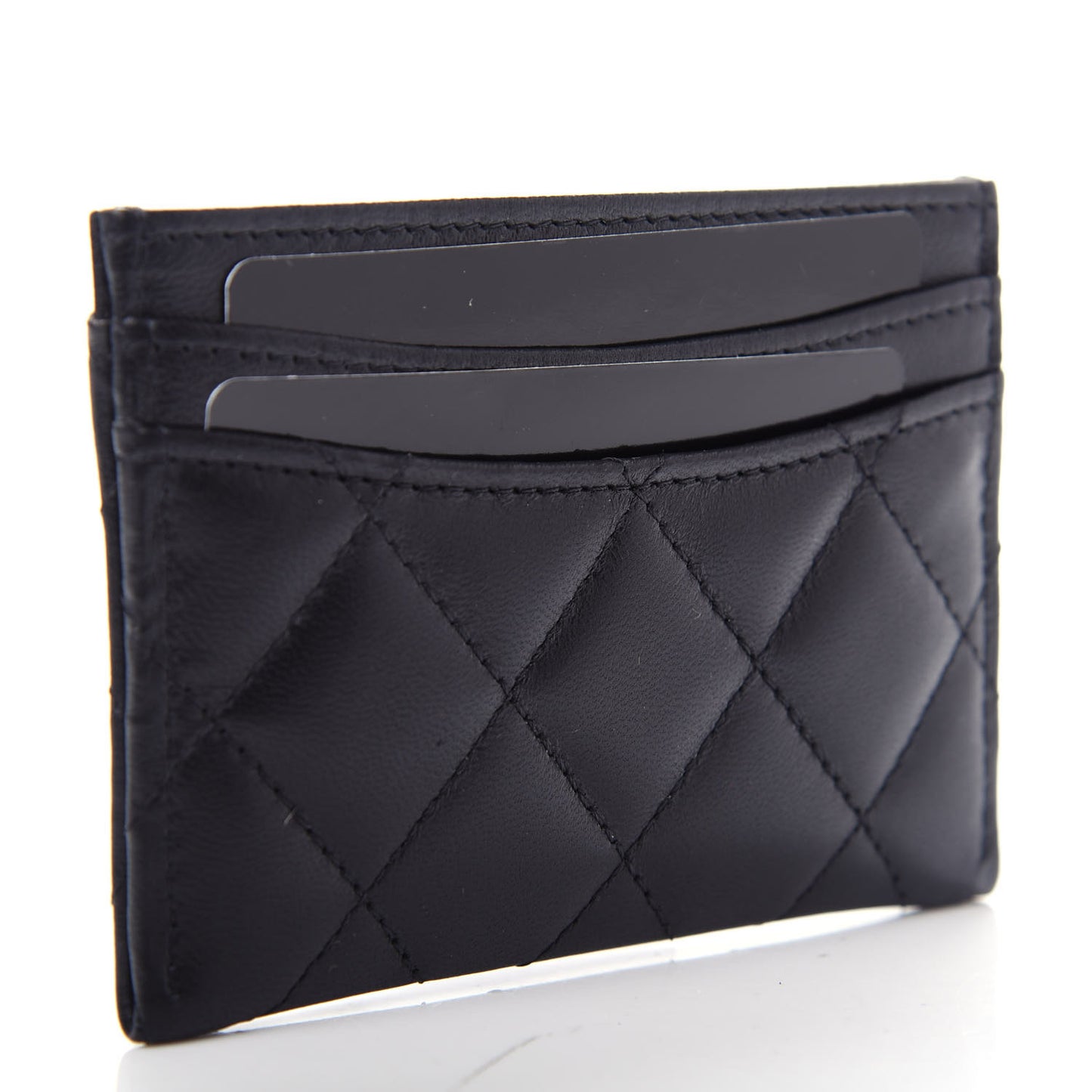 Lambskin Quilted Card Holder Black
