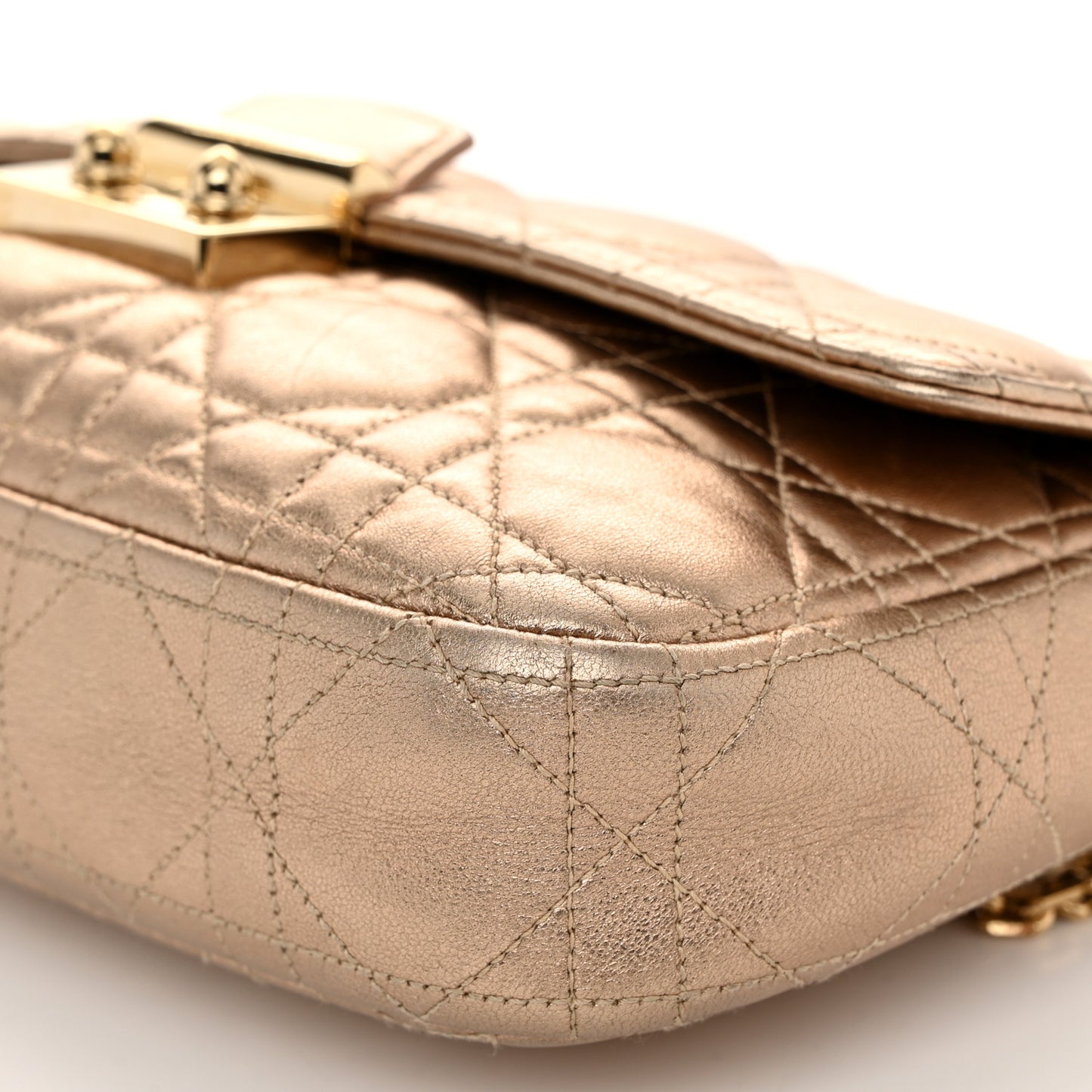 Metallic Lambskin Cannage Wallet on Chain Gold