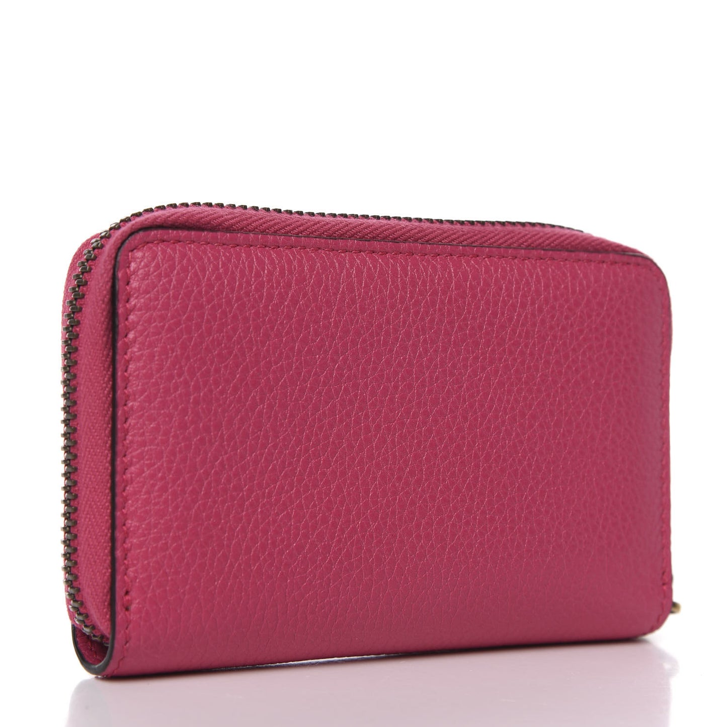 Grained Calfskin Logo Zip Around Card Case Box Pink Green