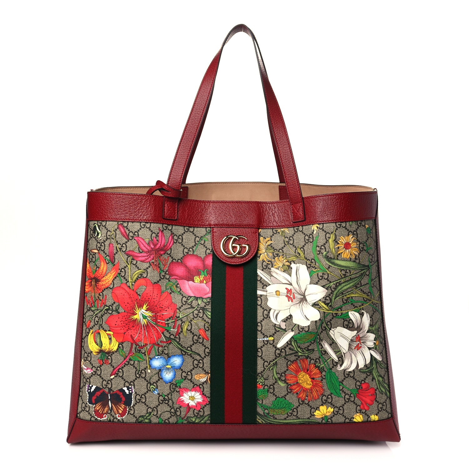 Gucci GG Supreme Monogram Flora Web Large Ophidia Tote Red 3 of 11
