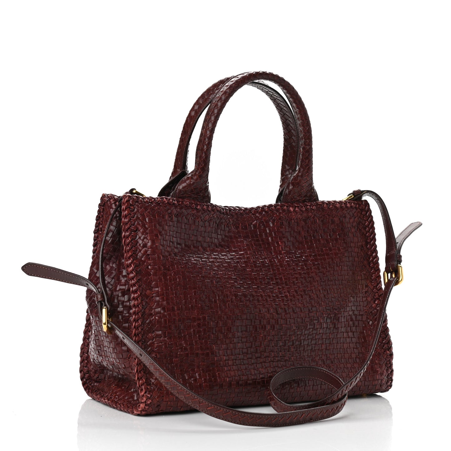 Goatskin Woven Small Tote Burgundy