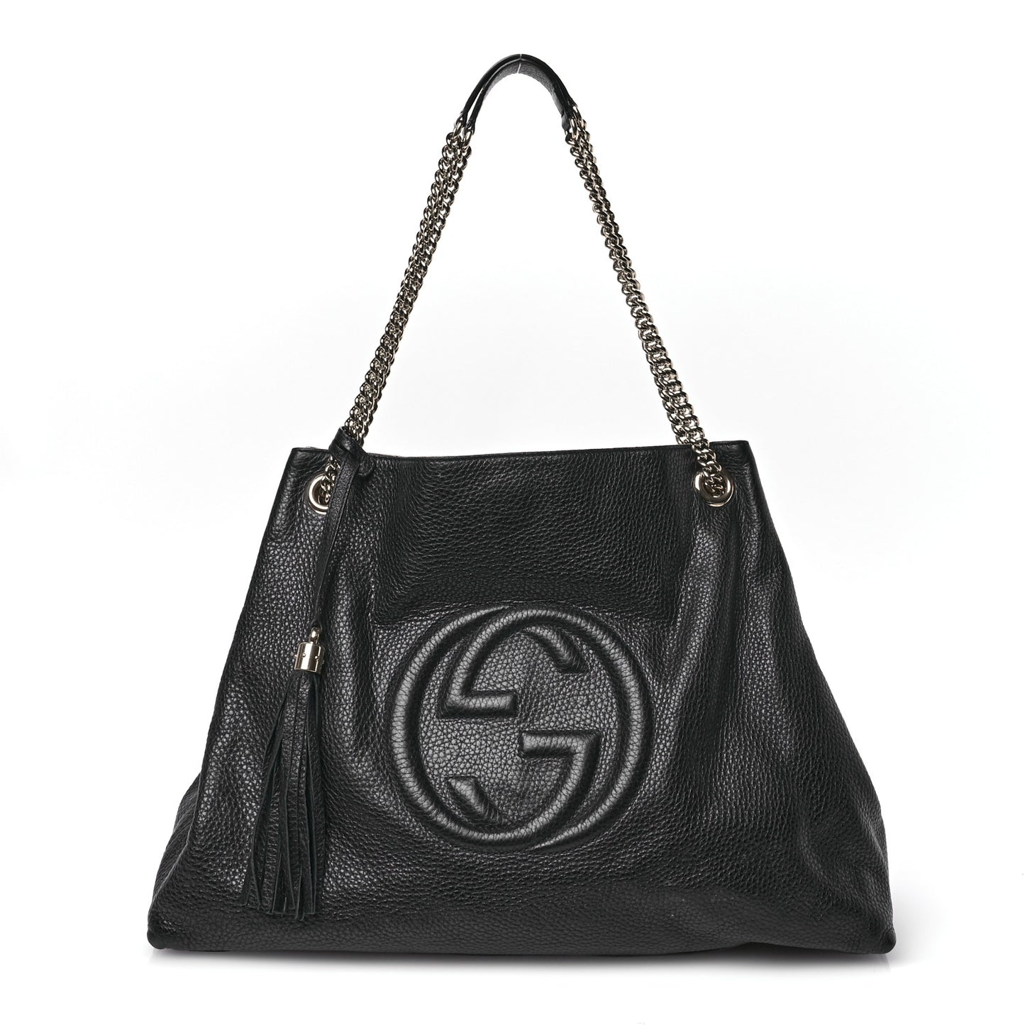 Pebbled Calfskin Large Soho Chain Shoulder Bag Black