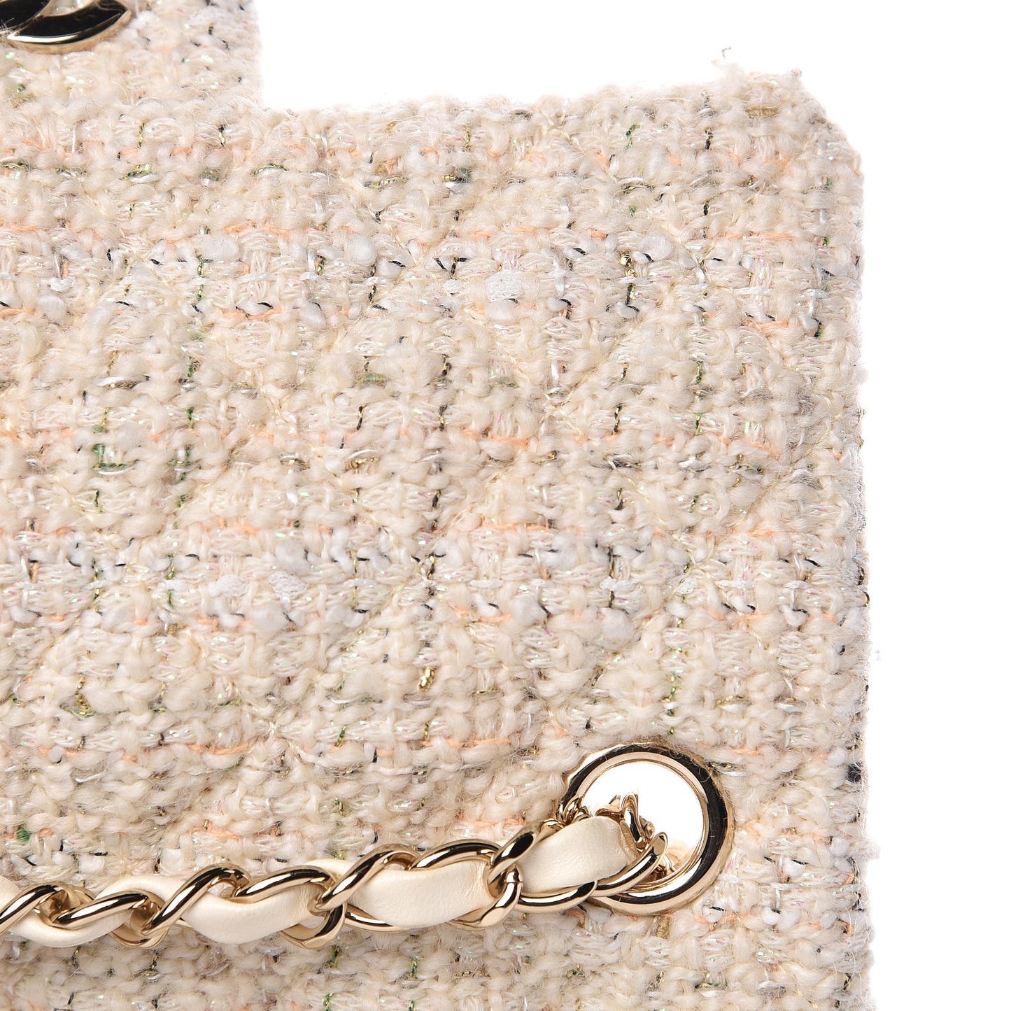 Tweed Quilted Mini Rectangular Flap Off White