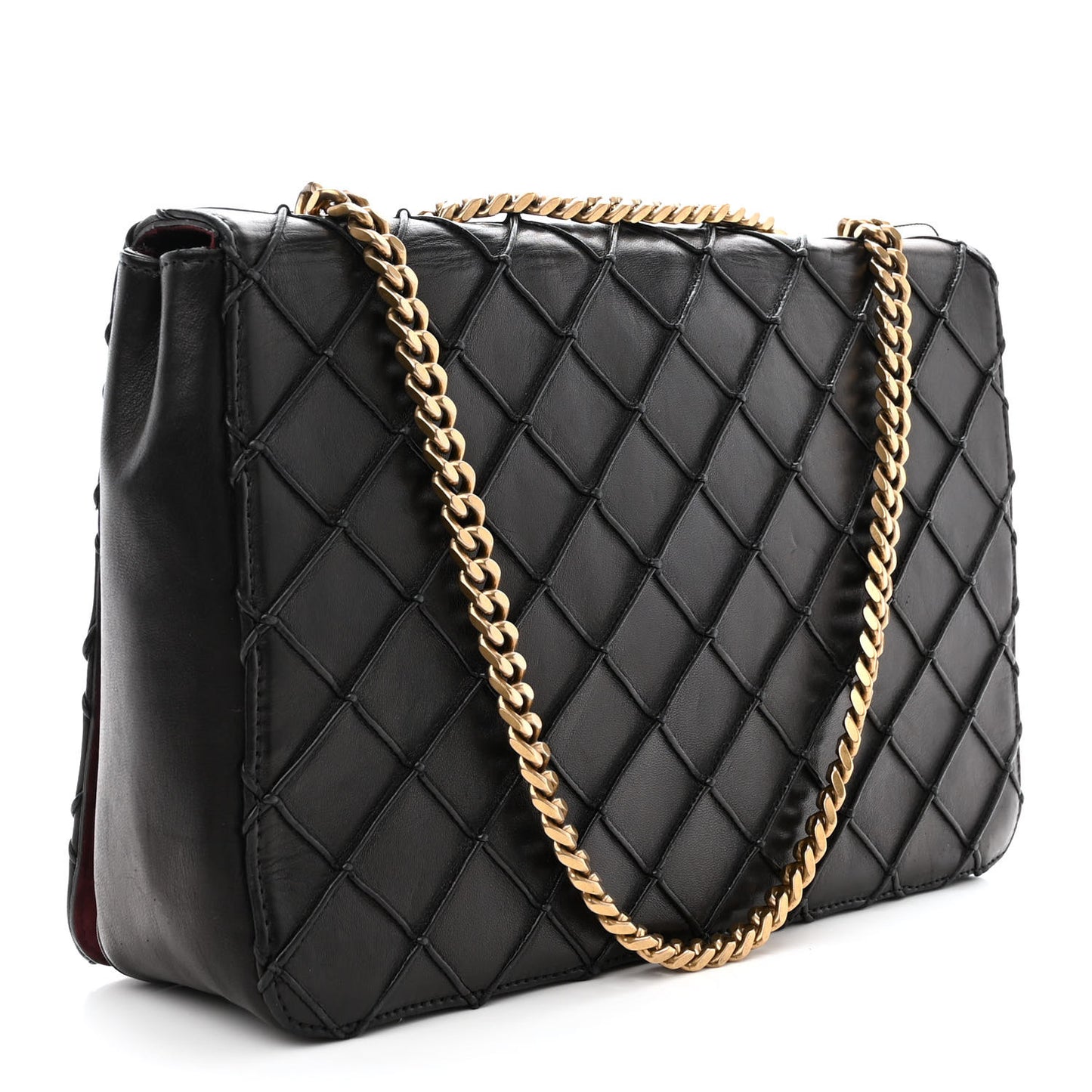 Lambskin Quilted Double Stitched The St Marc Trouble Shoulder Bag Black