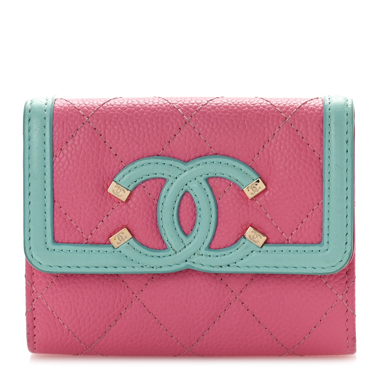 Caviar Quilted Filigree Flap Card Holder Pink Blue Green