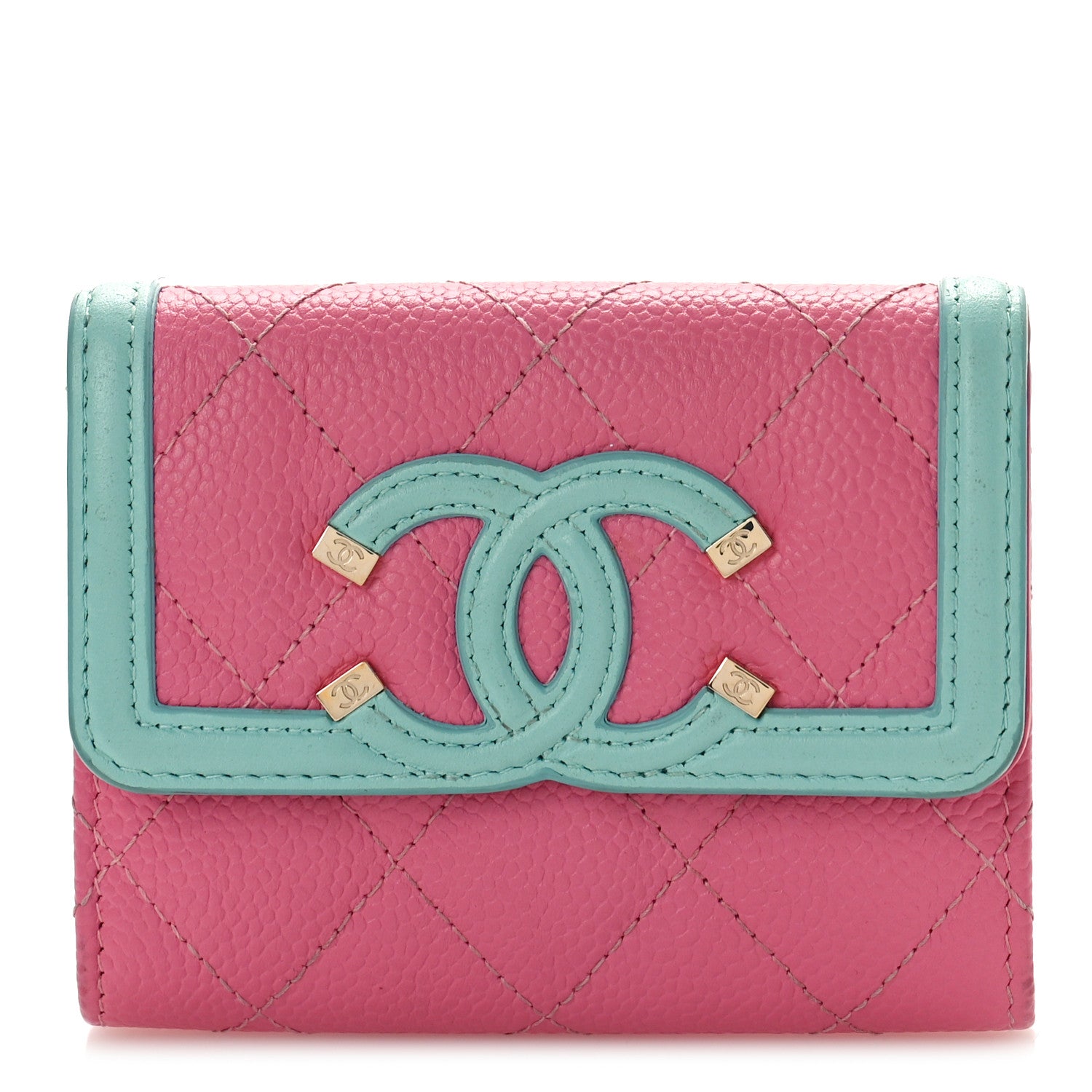 Chanel Caviar Quilted Filigree Flap Card Holder Pink Blue Green 1 of 9