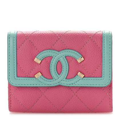 Chanel Caviar Quilted Filigree Flap Card Holder Pink Blue Green 1 of 9