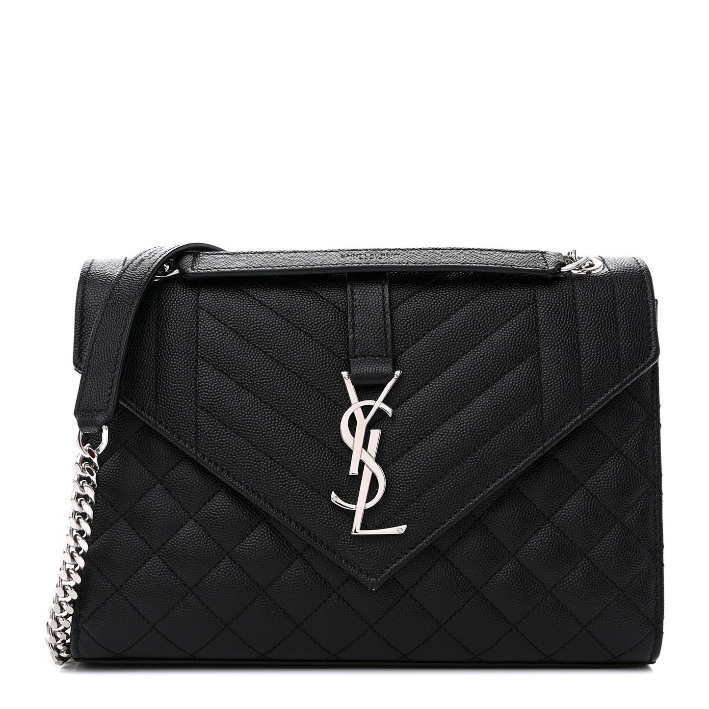 SAINT LAURENT Grain De Poudre Textured Mixed Matelasse Triquilt Medium Monogram Satchel Black