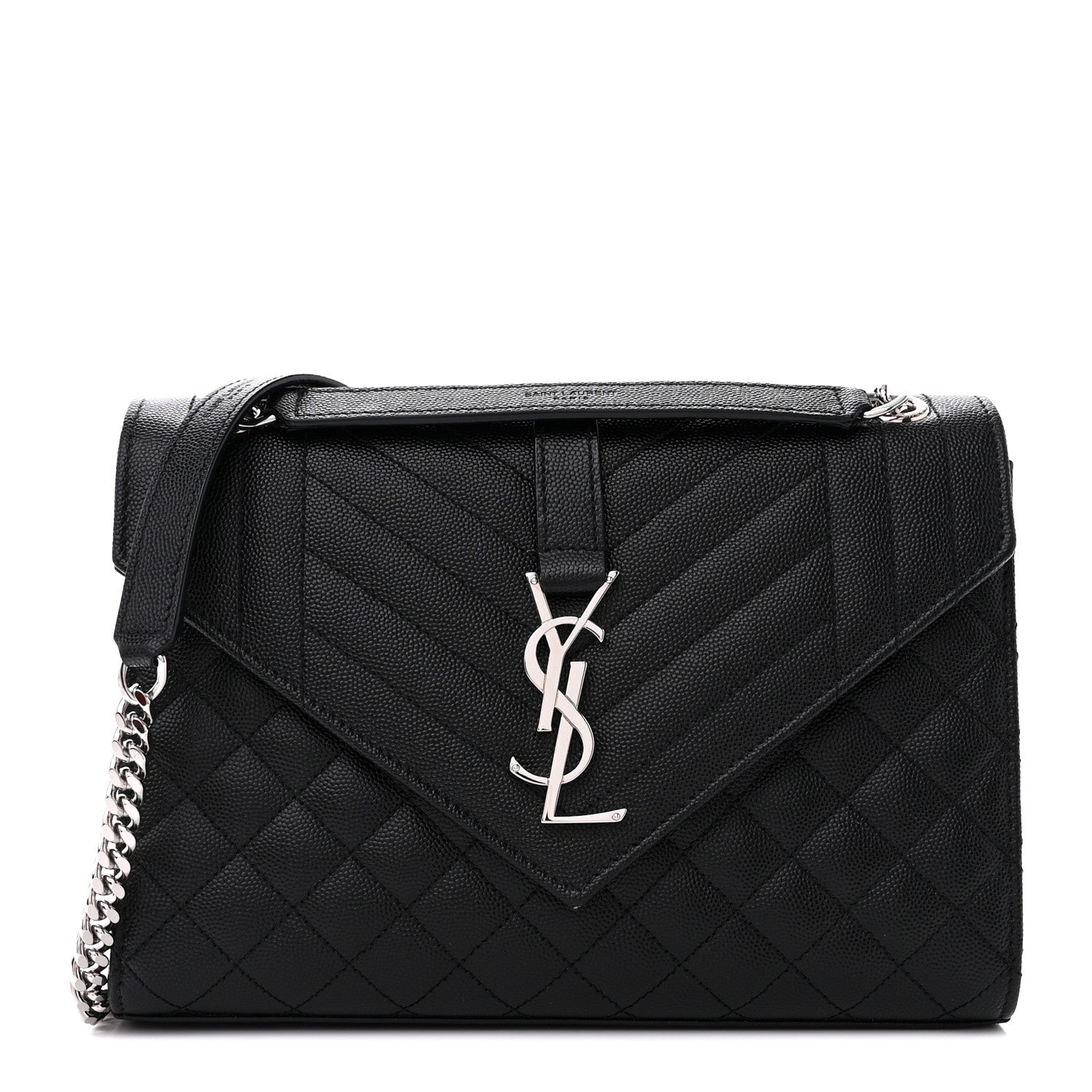 Saint Laurent SAINT LAURENT Grain De Poudre Textured Mixed Matelasse Triquilt Medium Monogram Satchel Black 1 of 14