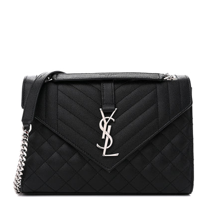 Saint Laurent SAINT LAURENT Grain De Poudre Textured Mixed Matelasse Triquilt Medium Monogram Satchel Black 1 of 14