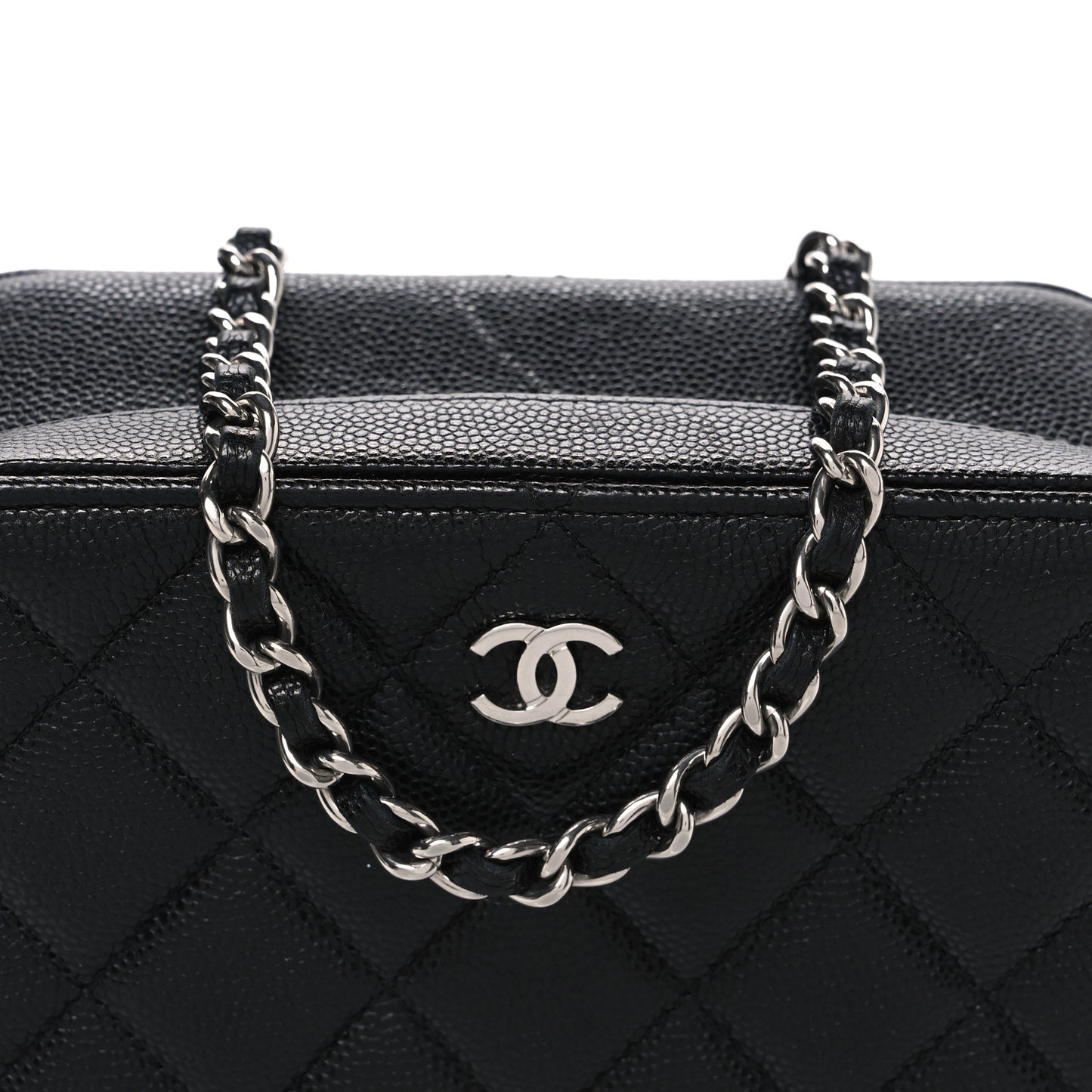 Caviar Quilted CC Vanity Case With Chain Black