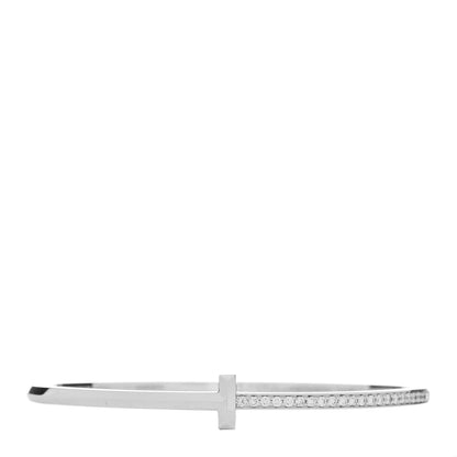 Tiffany 18K White Gold Diamond Narrow T1 Hinged Bangle Bracelet 1 of 3