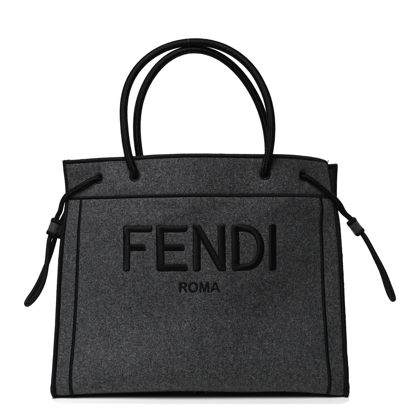 Melange Flannel Satin Logo Embroidered Threaded Edge Shopping Tote Grigio Black